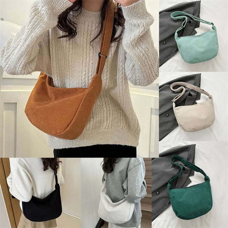 Corduroy Lazy Wind Everything Japanese Literary Single Shoulder Crossbody Student Casual Korean Female Simple Dumpling Bag