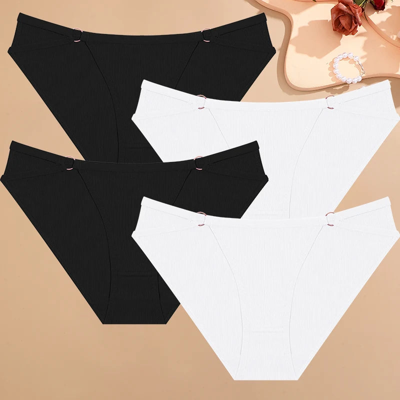 4PCS/SET Stripes Women Cotton Panties Women Sexy Low Rise Briefs Female Breathbale Underwear Button Design Pattern Soft Lingerie