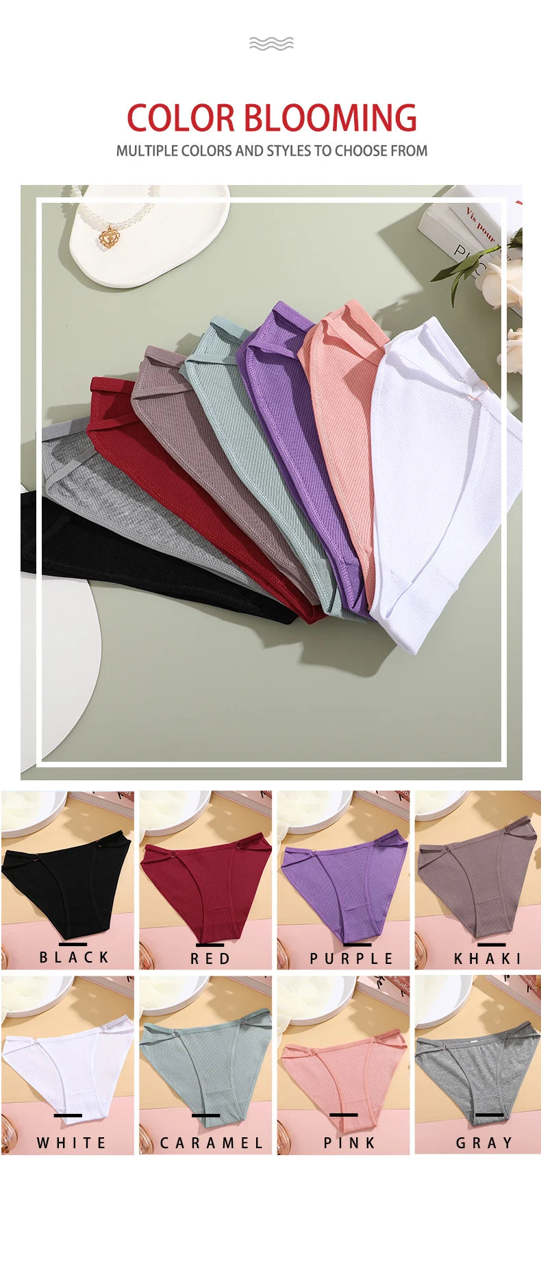 4PCS/SET Stripes Women Cotton Panties Women Sexy Low Rise Briefs Female Breathbale Underwear Button Design Pattern Soft Lingerie