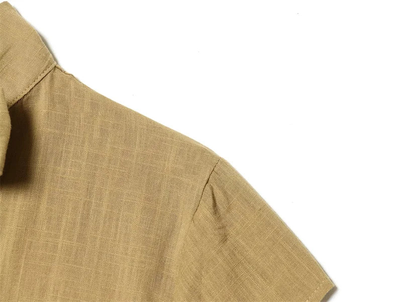 Women's Shirt 2026 Summer New Khaki Short Sleeve Bow Decorative Hollow-Out Dress Hem Shirt Casual Fashion Personality
