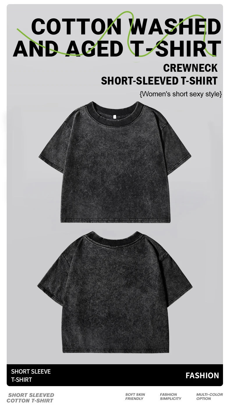 Solid Color Slim Washed T-Shirt Women Fashion Soft Cotton Tee ShirtS Casual Sport Short Sleeve Cool Retro Clothing Female