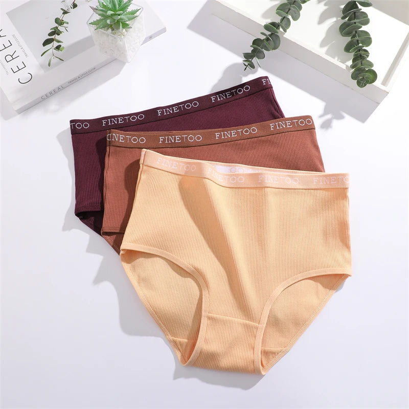 3Pcs Plus Size Cotton Underwear Sexy Striped Mid Waist Panties Breathable Stretch Belt Briefs Female Comfort Lingerie Shorts New