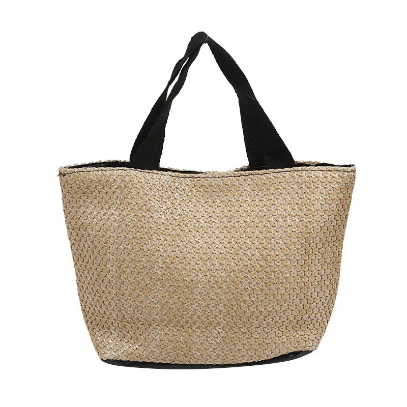 Trendy Straw Handbag Women's Woven Beach Bag Casual Snap Button Satchel Bag Small Braided Shoulder Bag For Travel Beach Trip