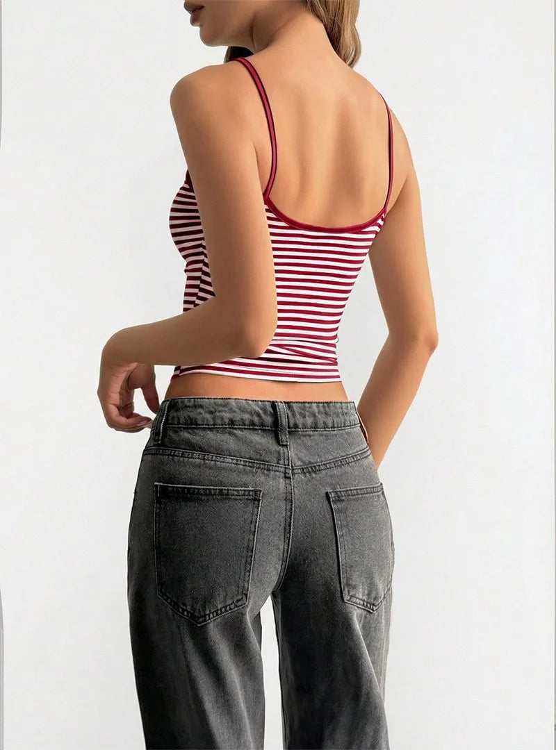 Women's 2026 New Vintage Striped Crop Top – Low Cut High Waist Slim Fit Tank, Sexy Y2K Streetwear Camisole