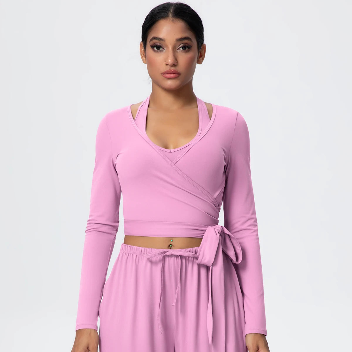 Women Slim Breathable Sports Top Women Active Wear Sports Yoga Long Sleeved Solid Color Running Shirts Straps Design Yoga Top