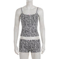 SUCHCUTE Y2k Zebra Print 2 Piece Set Chic U Neck Sleeveless Camis Top+Skinny Shorts Suits Backless Loungewear Women's HomeLounge