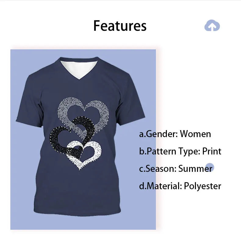 3D Butterfly Printed Short Sleeve T-shirt Korean Style Women's Clothes 2024 V-neck Short Sleeves Tees Shirt Loose Casual Blouses