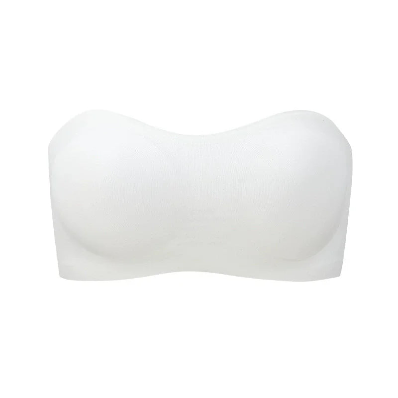 Female Removable Padded Soft Ice Silk Traceless Brasseries Wire Free Side Buckle Bra For Women Invisible Strapless Push Up Bras