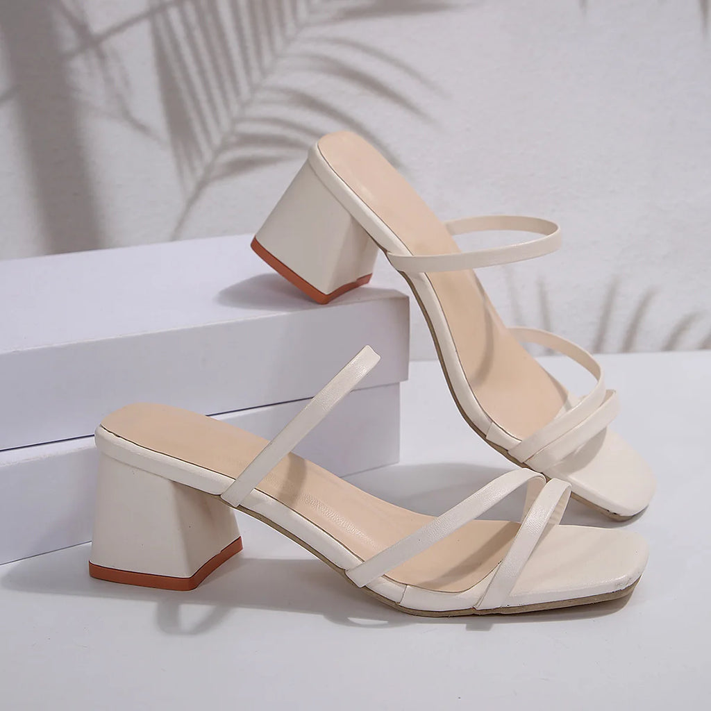 Square Heel Mules Sandals Women 2025 Summer Fashion High Heeled Dress Shoes Woman Slip On Straps Gladiator Sandalias Mujer 35-42