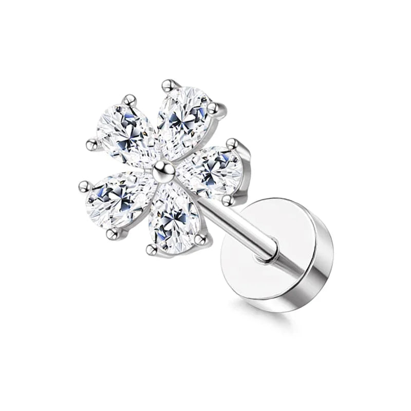 Drperfect 1pc Cartilage Earrings Stud for Women Surgical Steel Flat Back Earring Butterfly Flower Tragus Helix Piercing Jewelry