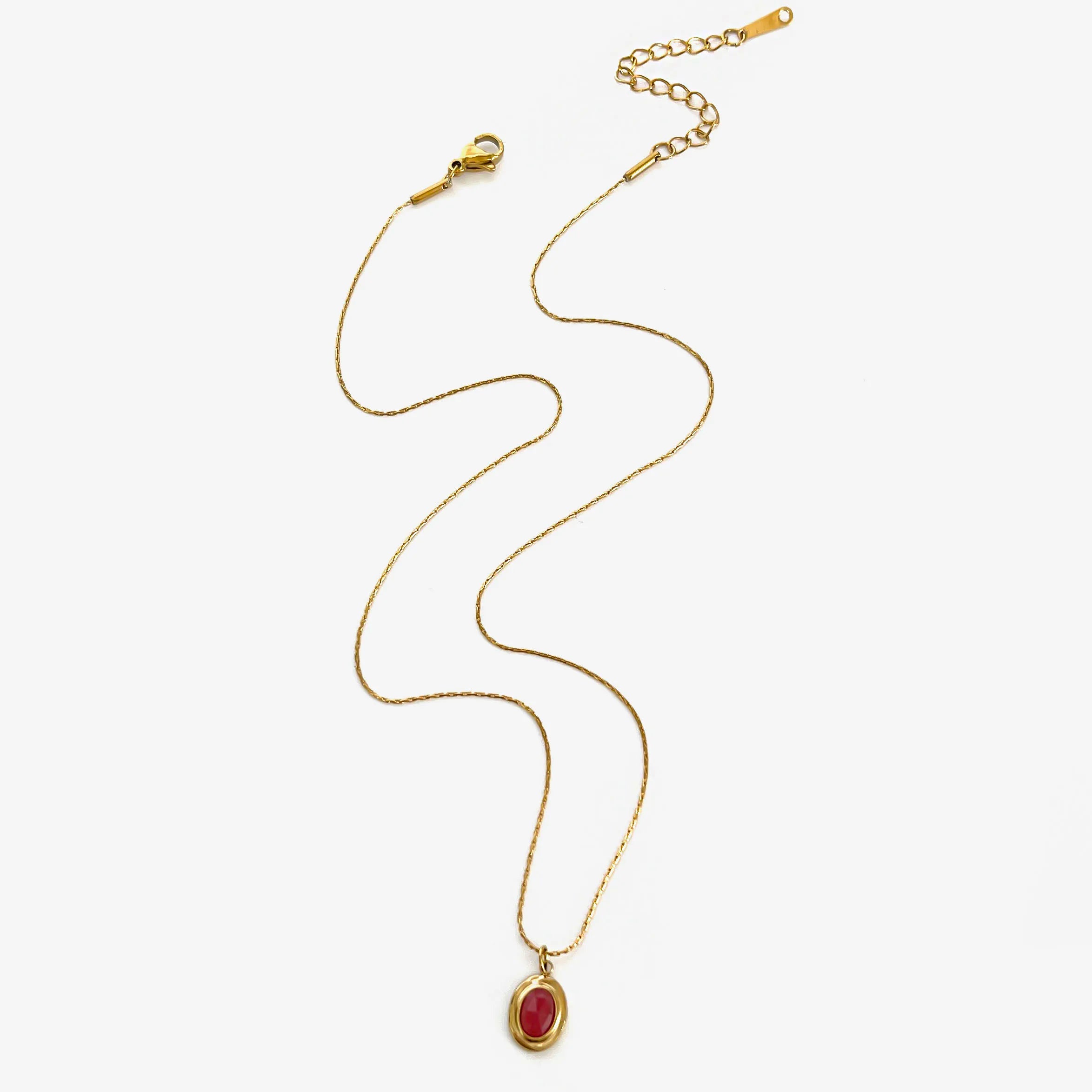 GHIDBK Fashionable Stainless Steel Natural Stone Pendant Necklace Gold-Plated Women's Party Dailys Versatile Jewelry Gifts