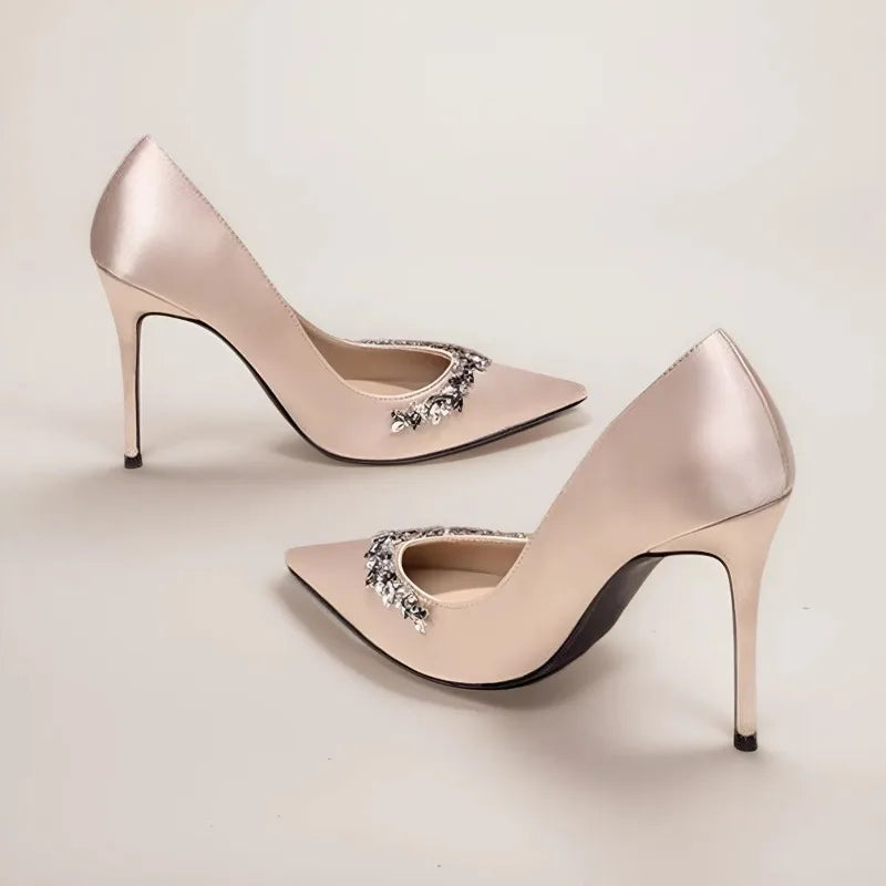 Mingyuan Style Fresh and Pure Temperament High Heels 2026 New Style Rhinestone Pointed Toe Versatile Skirt Single Shoe for Women