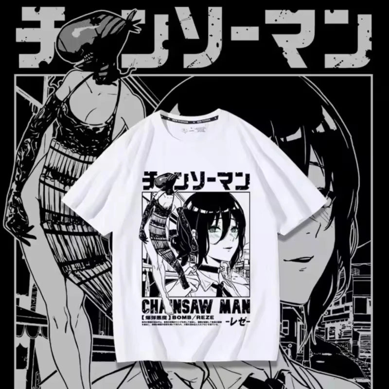 Anime Summer T-shirt Women Chainsaw Man Manga Graphic Men Cotton Short Sleeve Tee Plus Size Women Tops Summer Streetwear