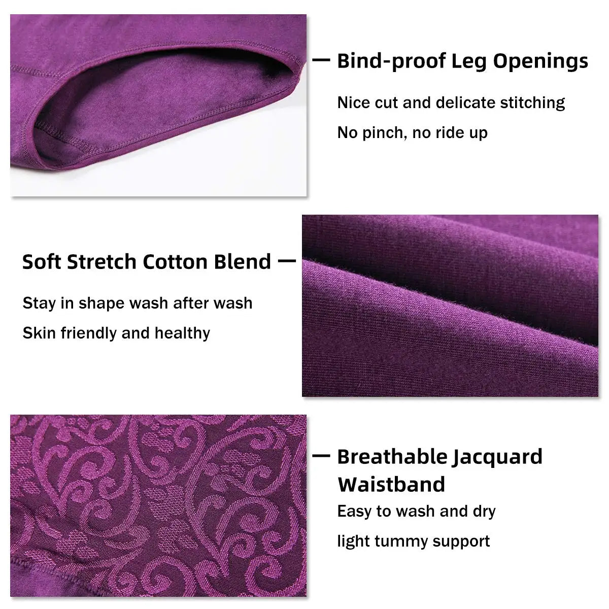 2PCS Plus Size Women's Cotton Underwear High Waisted Tummy Control Panties Full Coverage Briefs Jacquard Ladies Panty