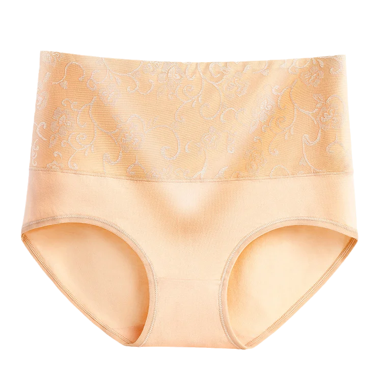 2PCS Plus Size Women's Cotton Underwear High Waisted Tummy Control Panties Full Coverage Briefs Jacquard Ladies Panty
