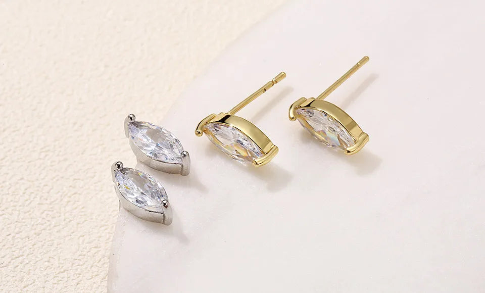 ZAKOL Marquise Cubic Zircon Stud Earring for Women Girls Ladies Fashion Silver Gold Color Daily Ear Accessories