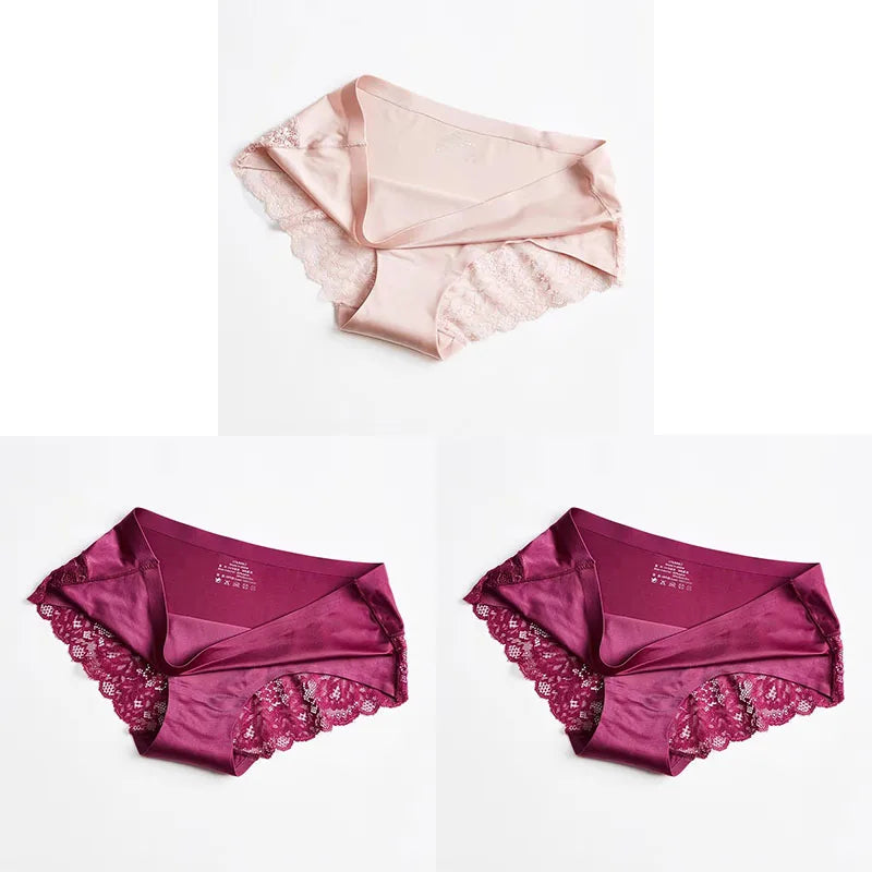 1/3PCS/Set Women's Panties Lace Underwear Sexy Lingerie Ice Silk Briefs Soft Seamless Underpants