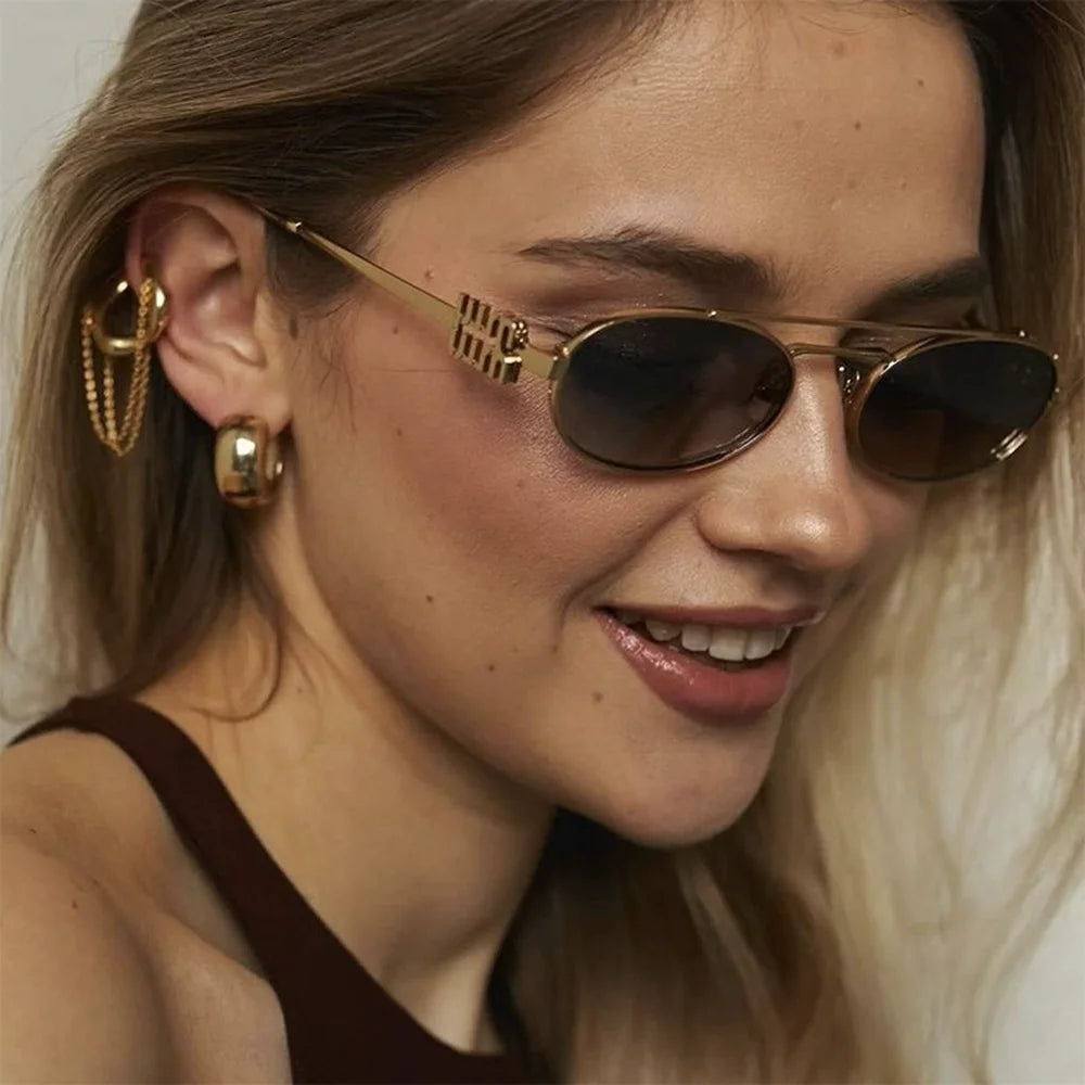 Fashion Punk Double Beam Sunglasses Women Men Retro Brand Designer Small Frame Sun Glasses Female Trendy Sunshade Eyewear UV400