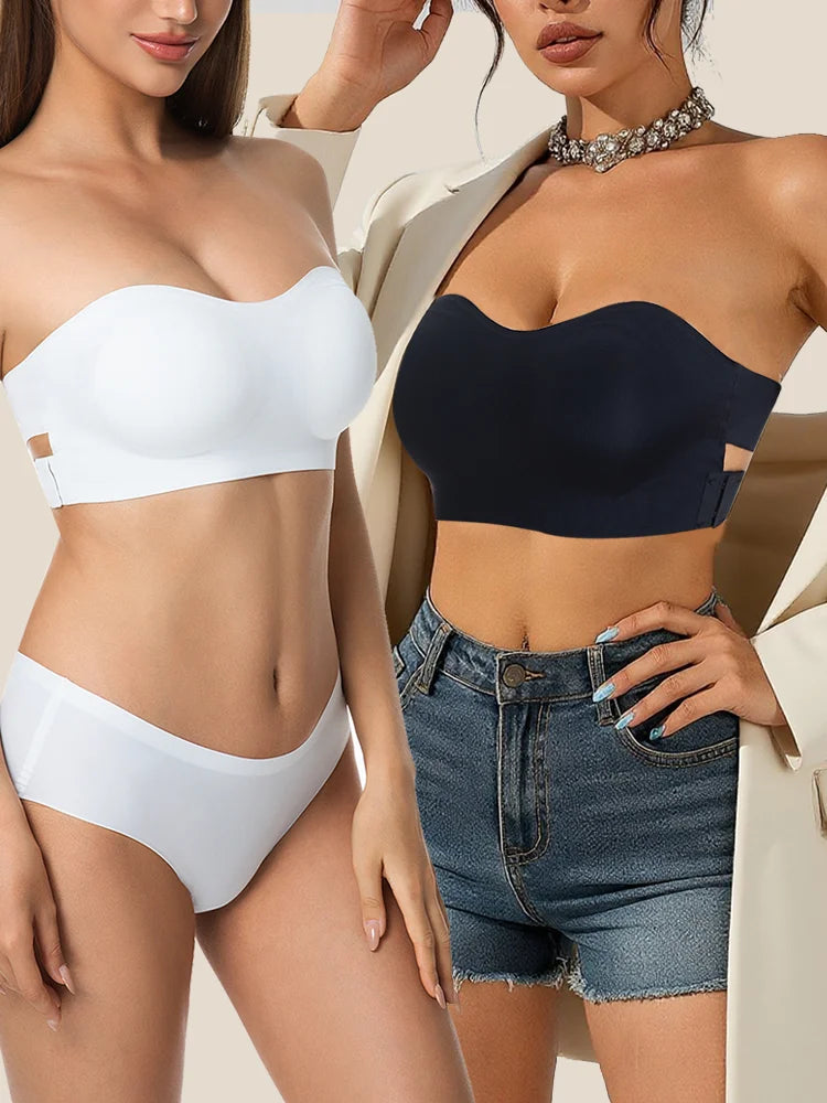 Female Removable Padded Soft Ice Silk Traceless Brasseries Wire Free Side Buckle Bra For Women Invisible Strapless Push Up Bras