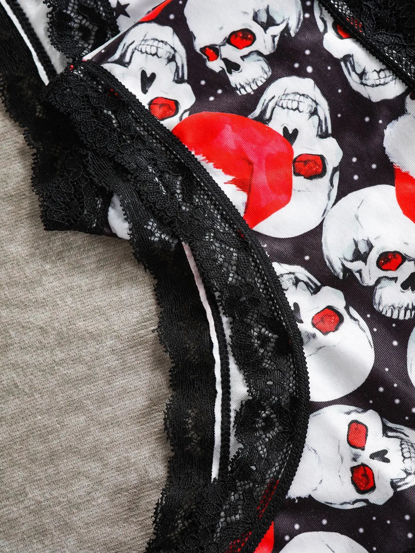 Halloween Skull star printed women's panties, lace patchwork mid-waist, ice silk, seamless and breathable