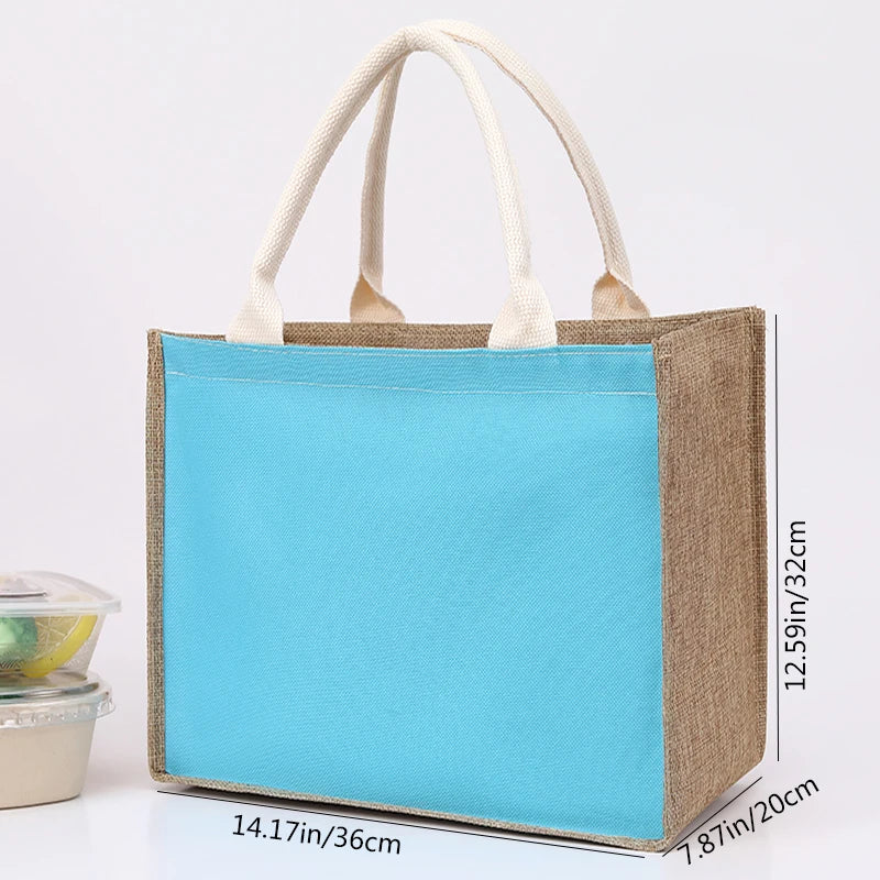 Retro single-shoulder linen bag for shopping as a gift. Yellow linen bag with printed pattern. Hand-held linen bag.