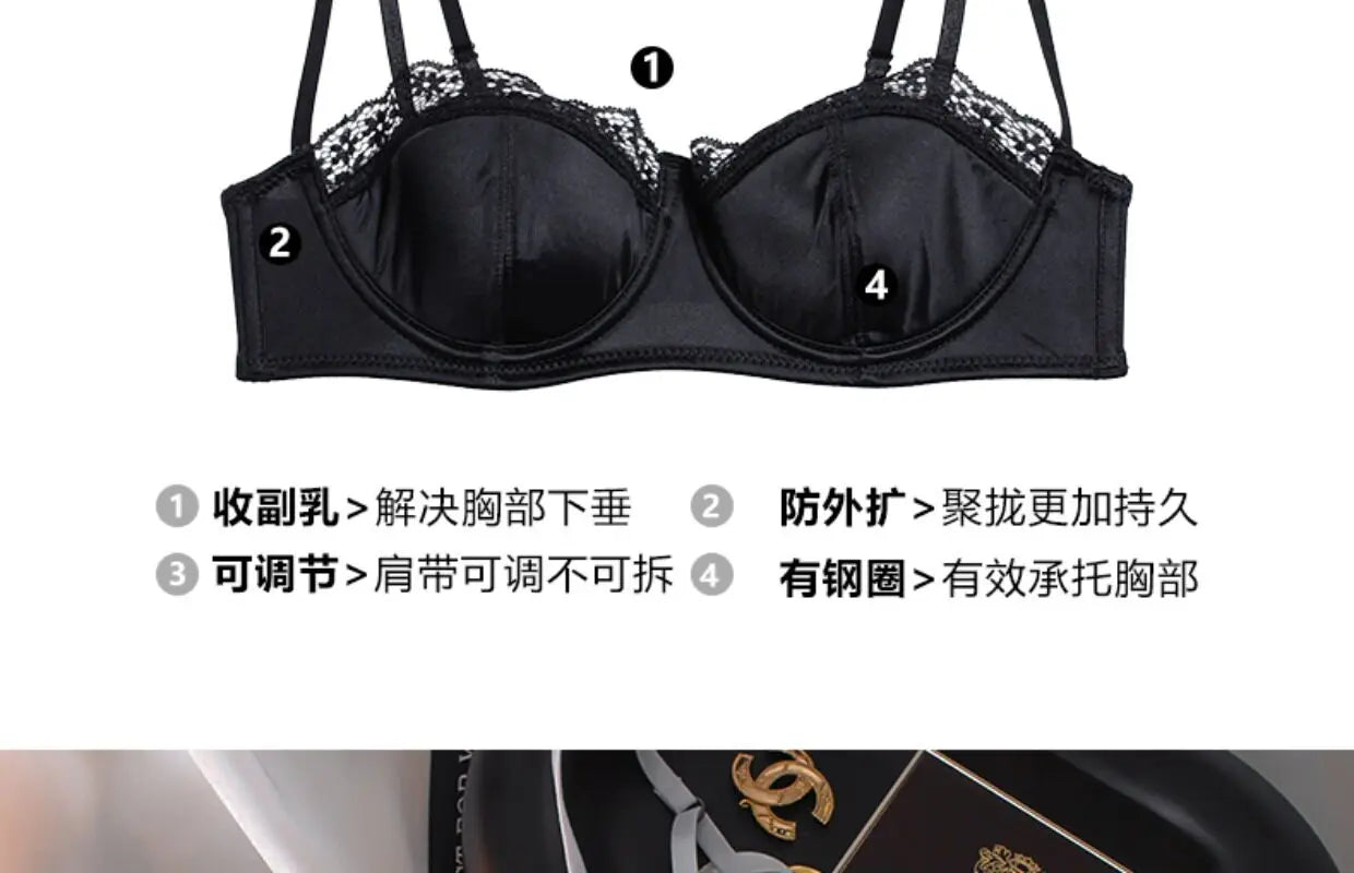 Sexy French Half Cup Invisible Bra Set Soft Underwire Minimizer Push Up Lingerie Set S-XL Comfort Breathable Anti Sag Stylish