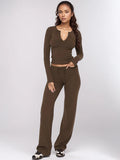 Women's Solid Color Two-Piece Pajamas Set Long Sleeve Pullover Comfortable Shirt Drawstring Waist Cinching Pants Loungewear