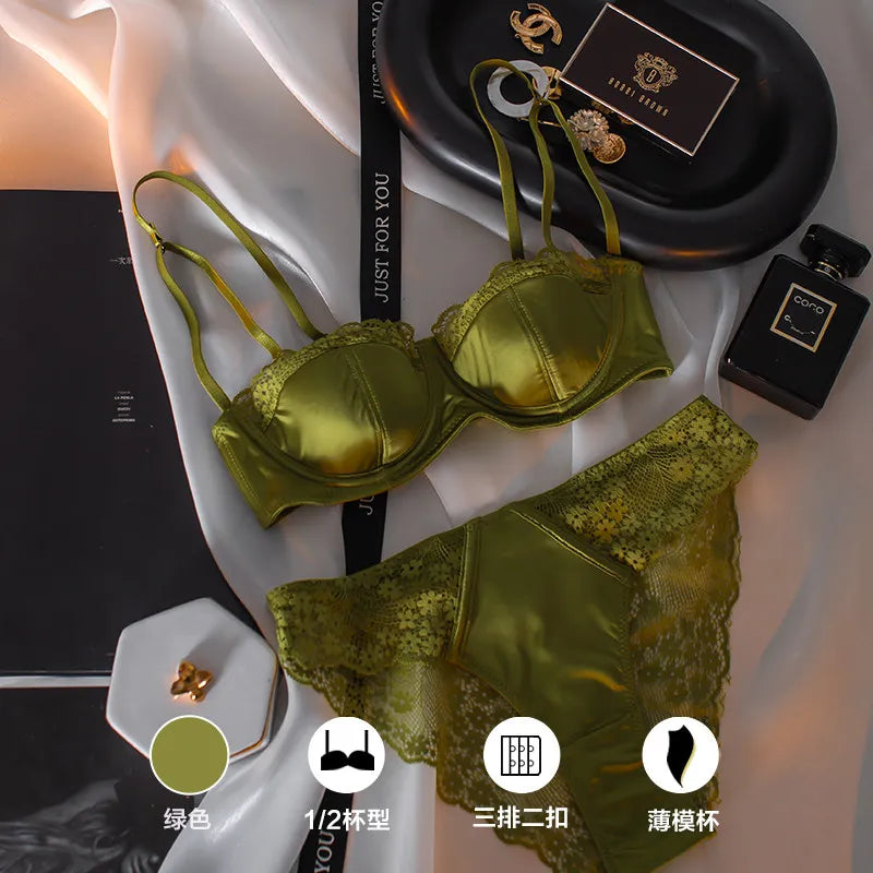 Sexy French Half Cup Invisible Bra Set Soft Underwire Minimizer Push Up Lingerie Set S-XL Comfort Breathable Anti Sag Stylish