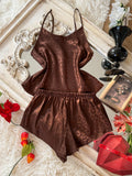 Fashion Leopard Print  Women Pajamas Set 2 Piece Elegant Sleepwear Round Neck Top Paired with Shorts for Home