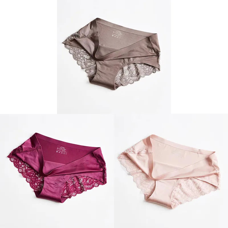 1/3PCS/Set Women's Panties Lace Underwear Sexy Lingerie Ice Silk Briefs Soft Seamless Underpants