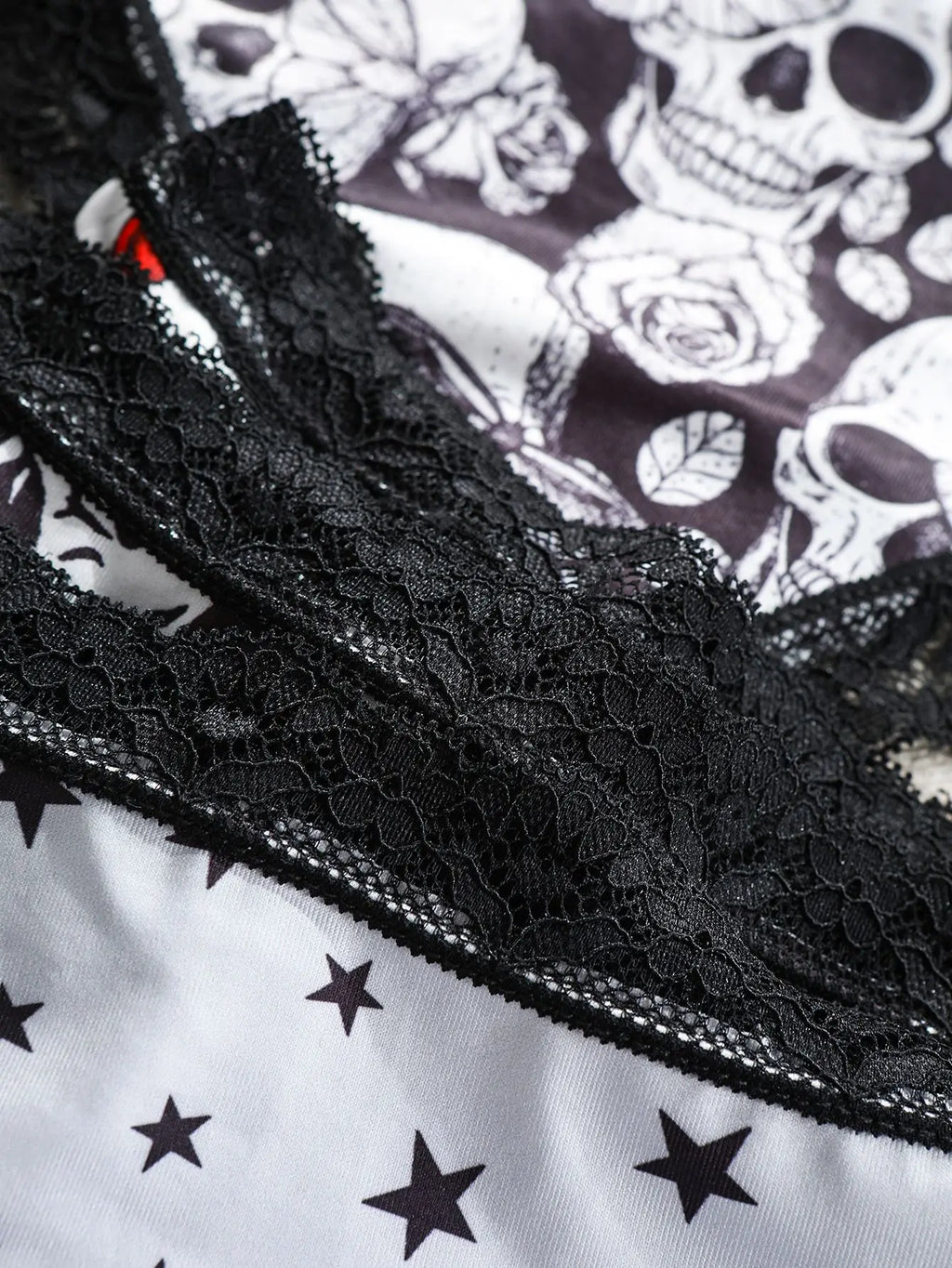Halloween Skull star printed women's panties, lace patchwork mid-waist, ice silk, seamless and breathable