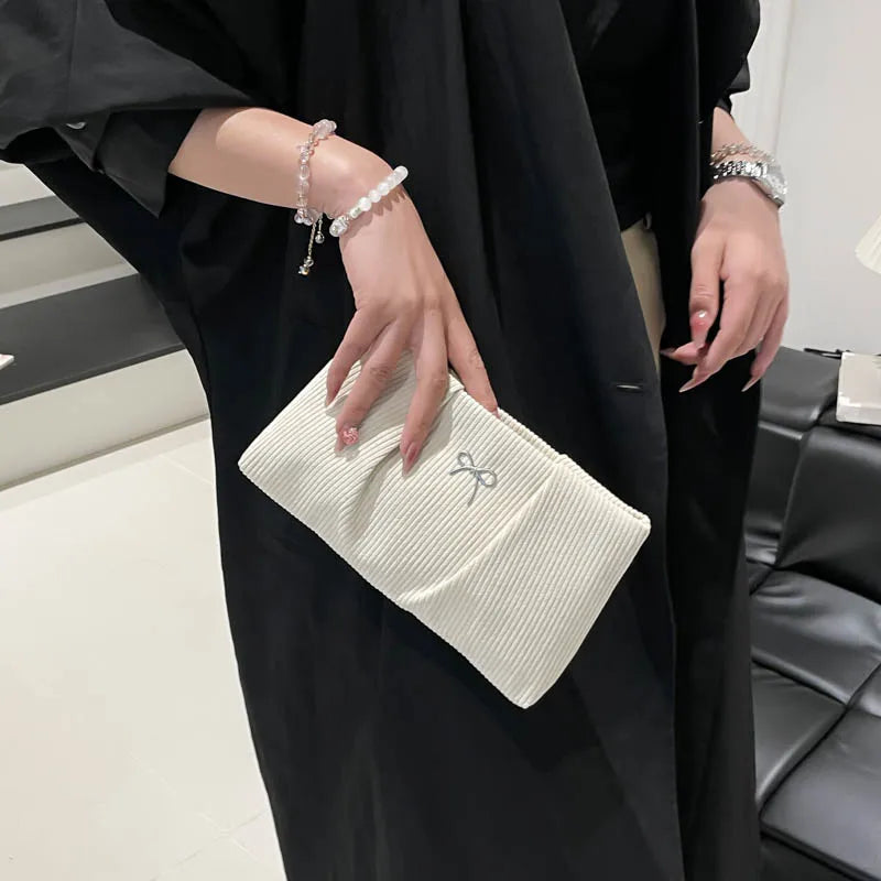 Corduroy Travel Cosmetic Bag Portable Storage Bag Purses Women Large Capacity Clutch Shoulder Bags