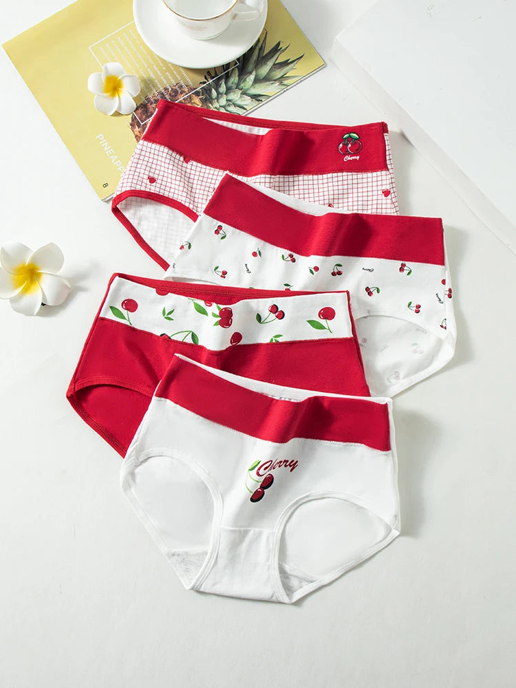 4Pcs Women Cotton Panties High Waist Underwear Print Ladies Briefs Soft Underpants Breathable Plus Size M-4XL Sexy Lingerie