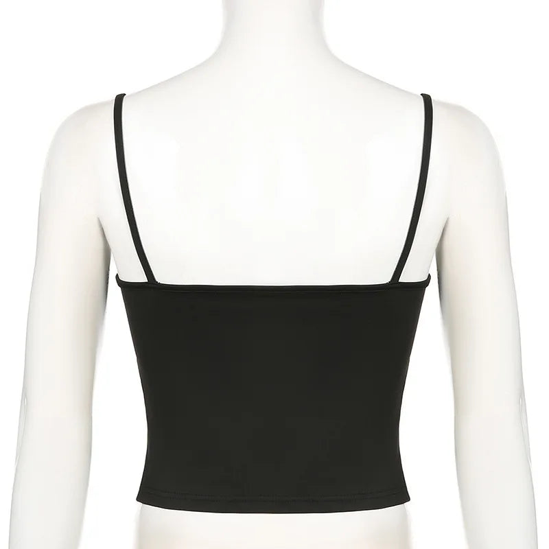 Sexy Spaghetti Strap Tank Tops Fashion Women White Solid Basic Sleeveless Y2K All-Match Crop Top Casual Streetwear Harajuku Tees