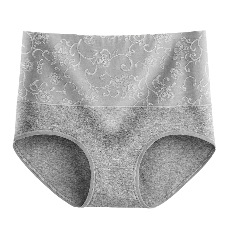 2PCS Plus Size Women's Cotton Underwear High Waisted Tummy Control Panties Full Coverage Briefs Jacquard Ladies Panty