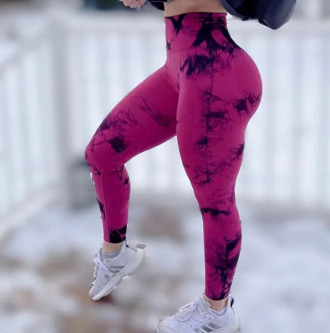 Women Tie Dye Seamless Leggings Push Up Sports Fitness Scrunch Yoga Running Pants Butt Lifting Elastic Tights Leggins Nylon