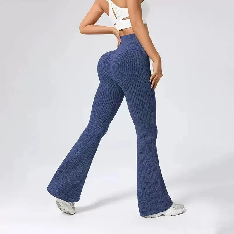 New Micro Bell-bottoms Women Seamless Slim Leggings Solid Ribbed Knited Leggings High Waist High Elastic Yoga Fitness Pants