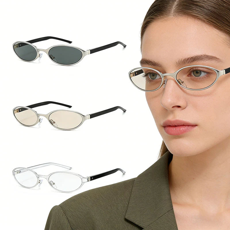 Women‘s Small Oval Sunglasses UV400 Protection Mini Shades Y2K Retro Tiny Slim Oval Frame Glasses for Men Women Daily Wear