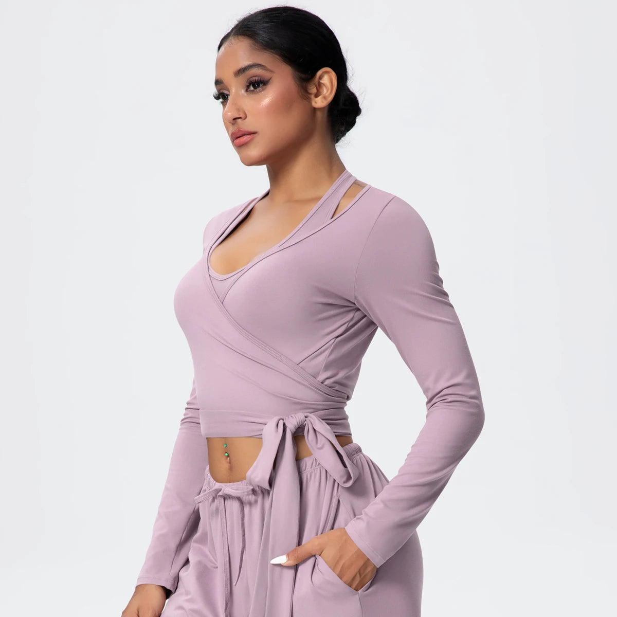 Women Slim Breathable Sports Top Women Active Wear Sports Yoga Long Sleeved Solid Color Running Shirts Straps Design Yoga Top