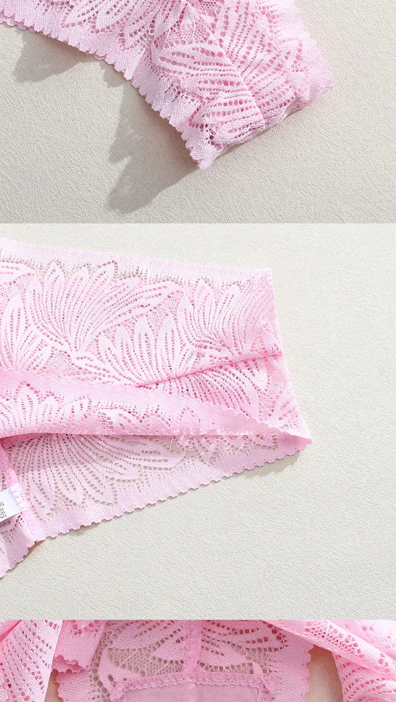 FINETOO 4PCS Floral Lace Thongs Sexy Perspective G-String Mid Waist T-back Female Breathable Intimates Brazilian Underwears