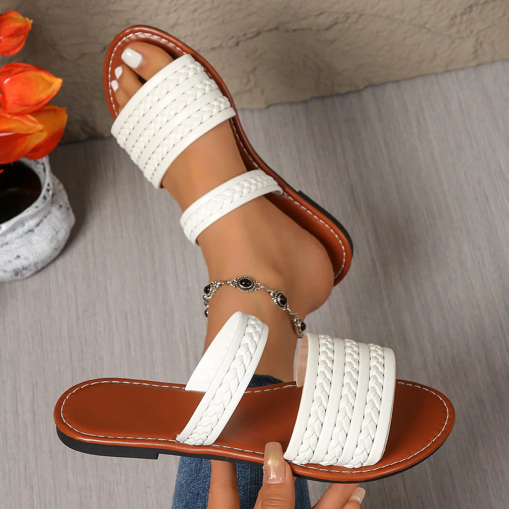 2026 New Casual and Comfortable Flat Slippers Women Summer New Woven Round Head Simple Fashion Beach Sandals Женские Сандалии