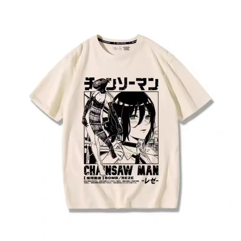 Anime Summer T-shirt Women Chainsaw Man Manga Graphic Men Cotton Short Sleeve Tee Plus Size Women Tops Summer Streetwear