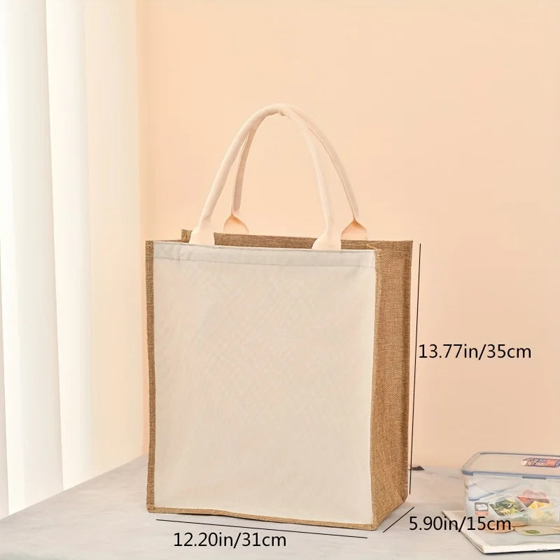 Retro single-shoulder linen bag for shopping as a gift. Yellow linen bag with printed pattern. Hand-held linen bag.