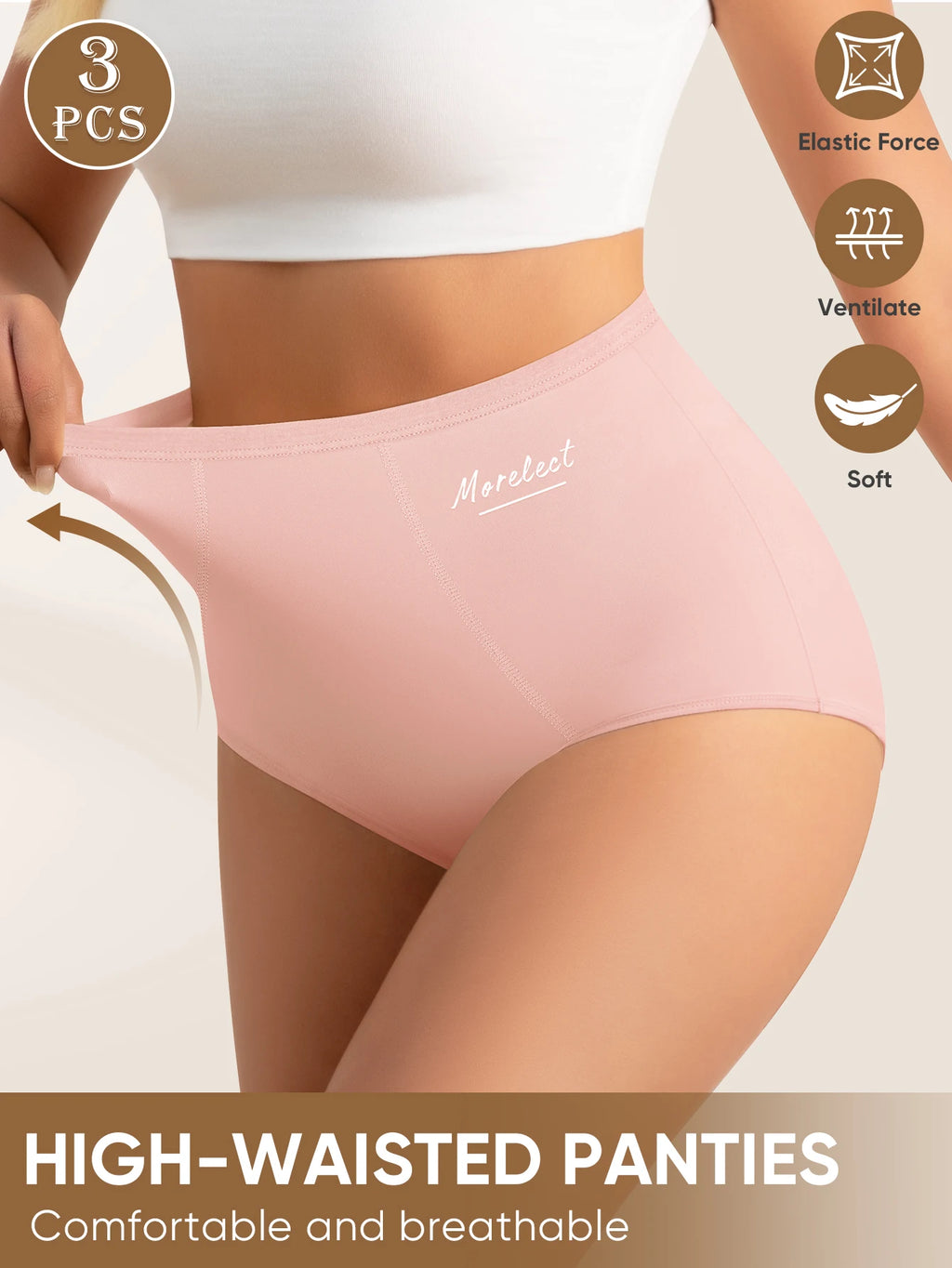 3pcs High-Waisted Cotton Women's Panties - Tummy Control Butt-Lifting Soft Breathable Triangle Underwear