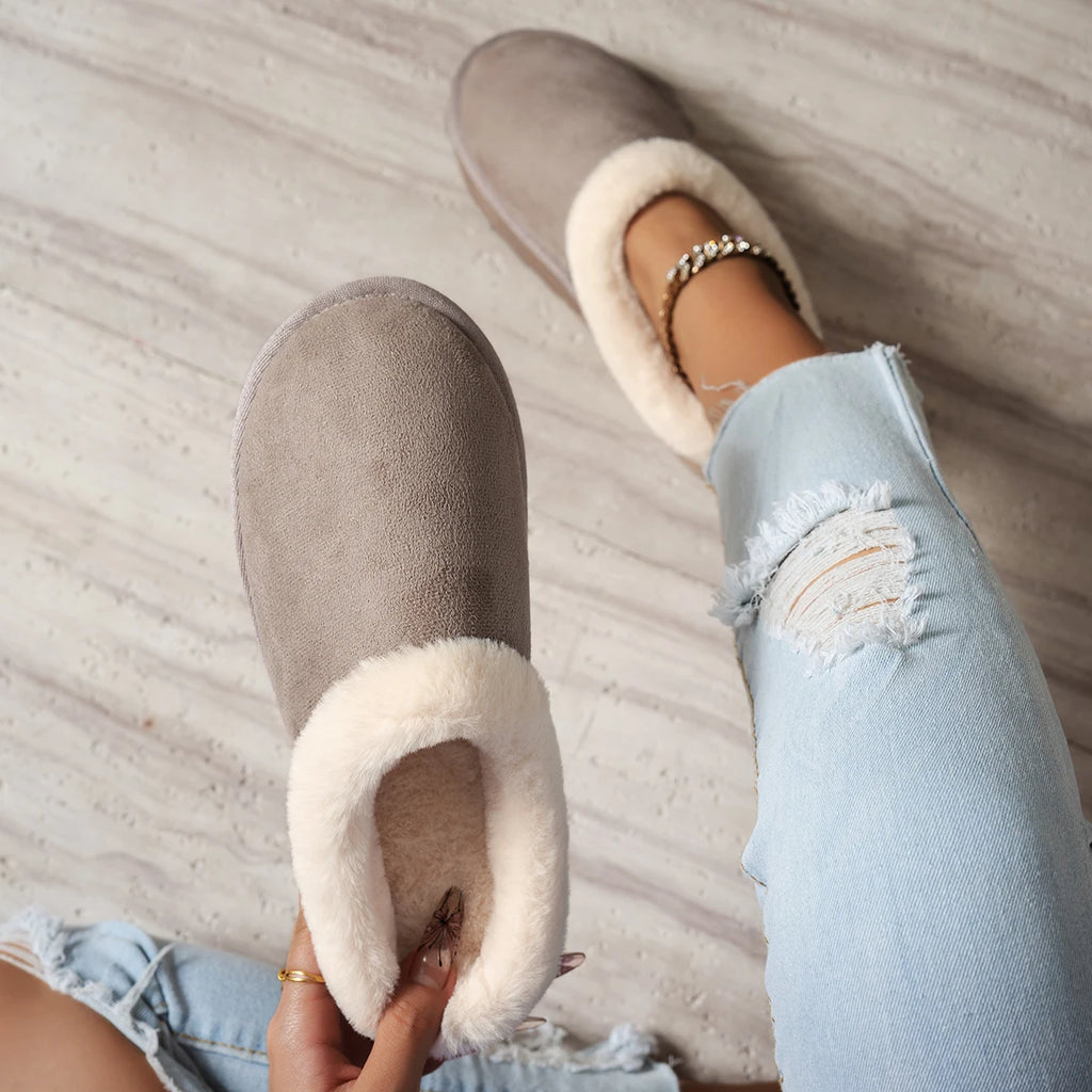 Winter fashion women's fluffy thick-soled casual shoes, thick-soled indoor anti-slip and warm with fur lining
