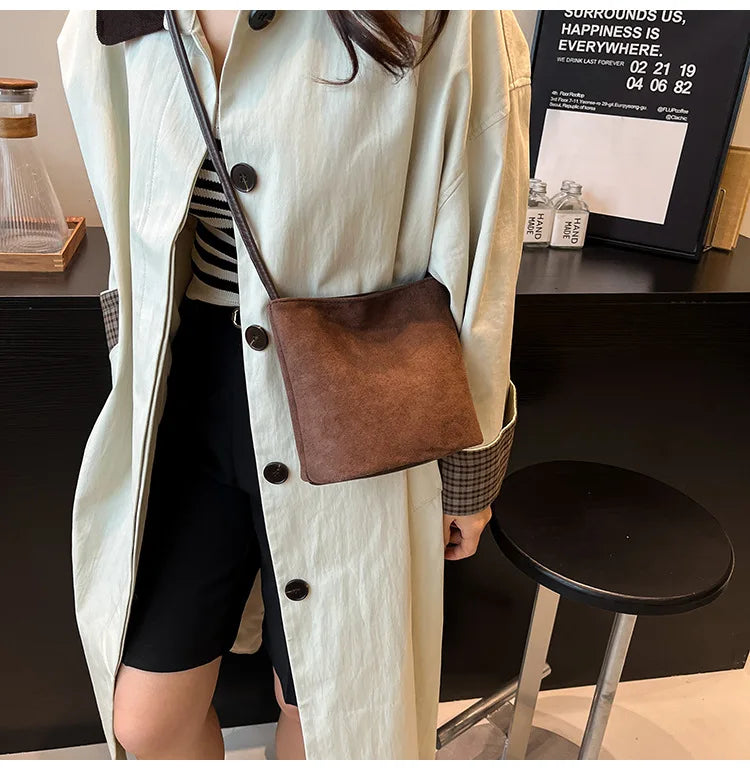 Mini Shoulder Bag Retro Leopard Print Women Crossbody Bucket Bag Fashion Ins Korean Style Faux Suede Fall New Simple Tote Bag