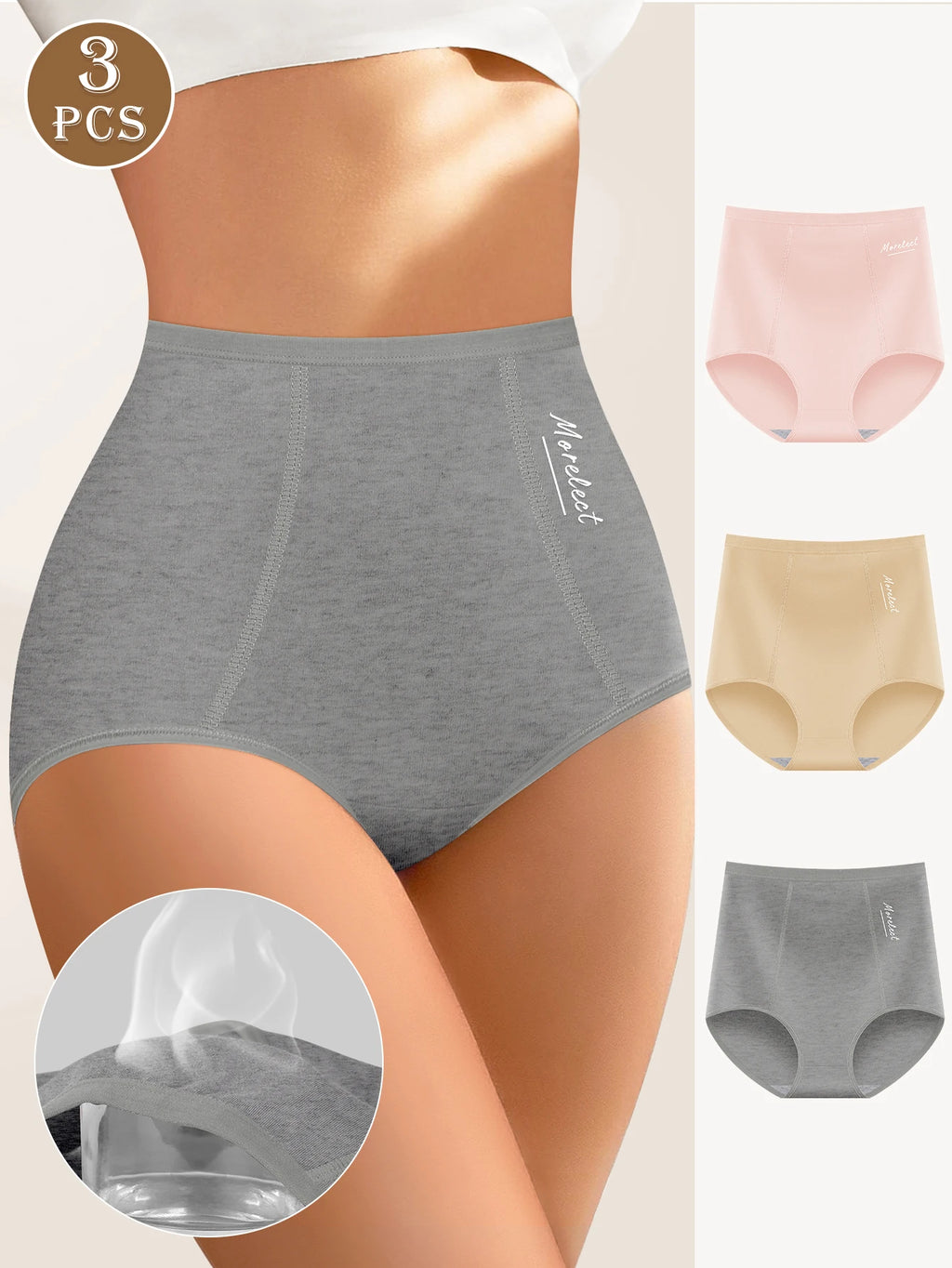 3pcs High-Waisted Cotton Women's Panties - Tummy Control Butt-Lifting Soft Breathable Triangle Underwear