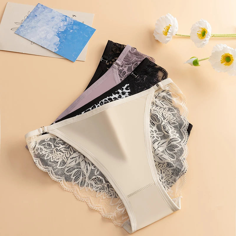 TrowBridge 3PCS/Set Women's Panties Sweet Hollow Out Lace Underwear Leopard Sexy Lingerie Fashion Ladies Briefs Cozy Underpants