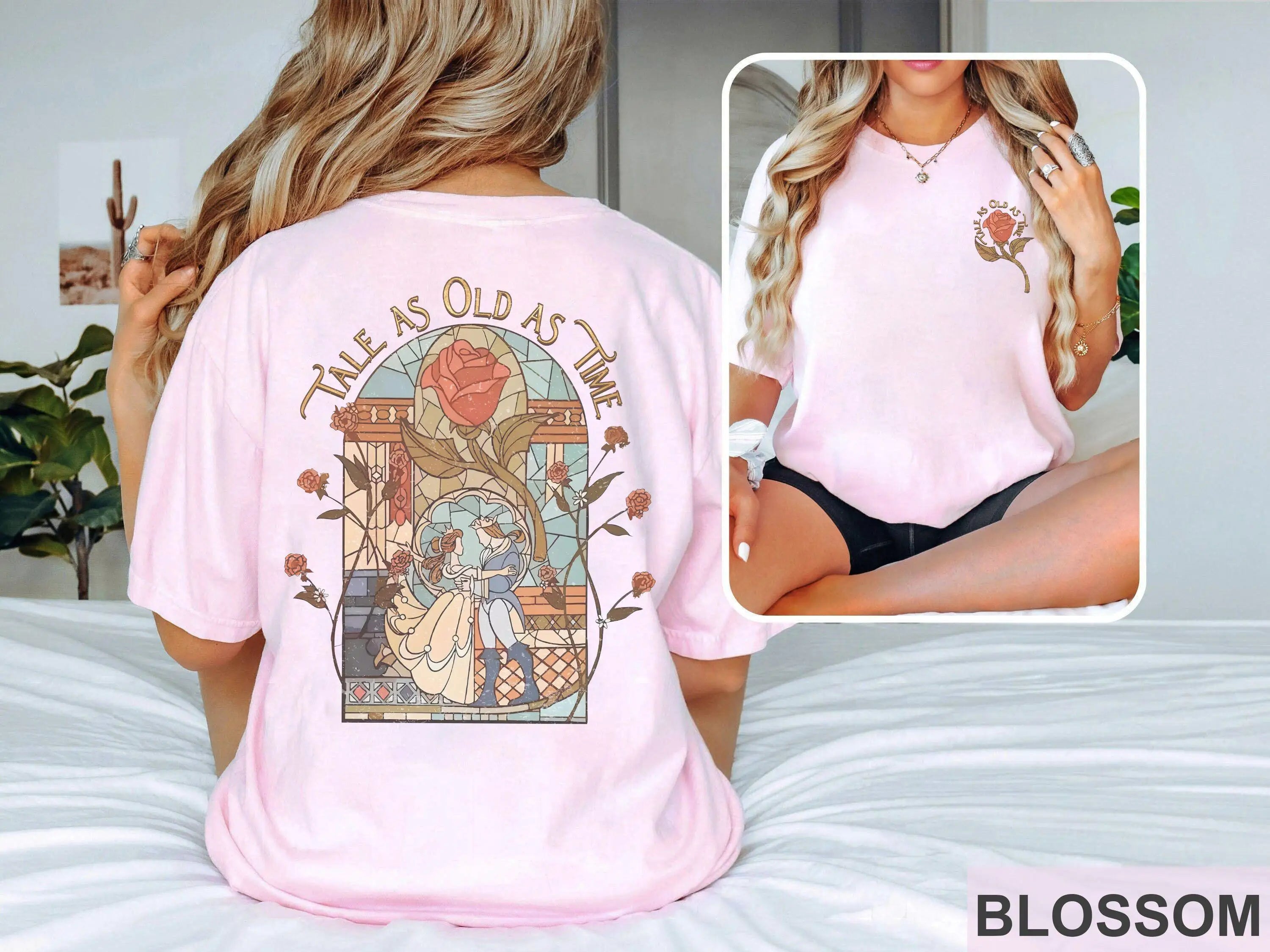 Women‘s Retro Disney Beauty and The Beast T-Shirt Vintage Cotton Short Sleeve Unisex Streetwear Oversized Loose Casual Stylish