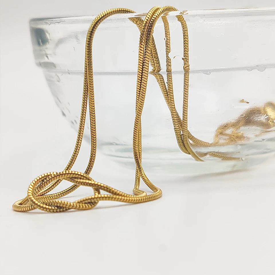 eManco  Elegant Minimalist Jewelry Lusterless 14k Gold Plated Knotted Snake Chain Necklace Women's Stainless Steel Accessories